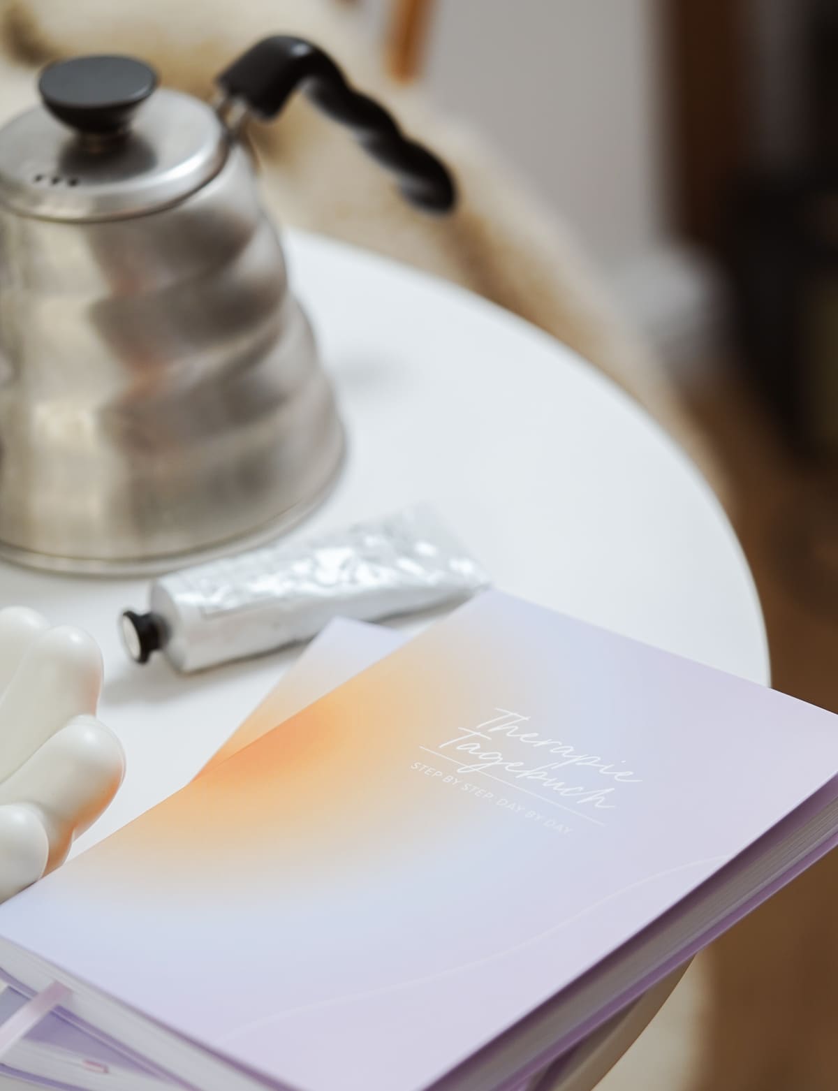 Therapietagebuch „Step by Step, Day by Day“ von Alicia Knebel – Buch auf Tisch