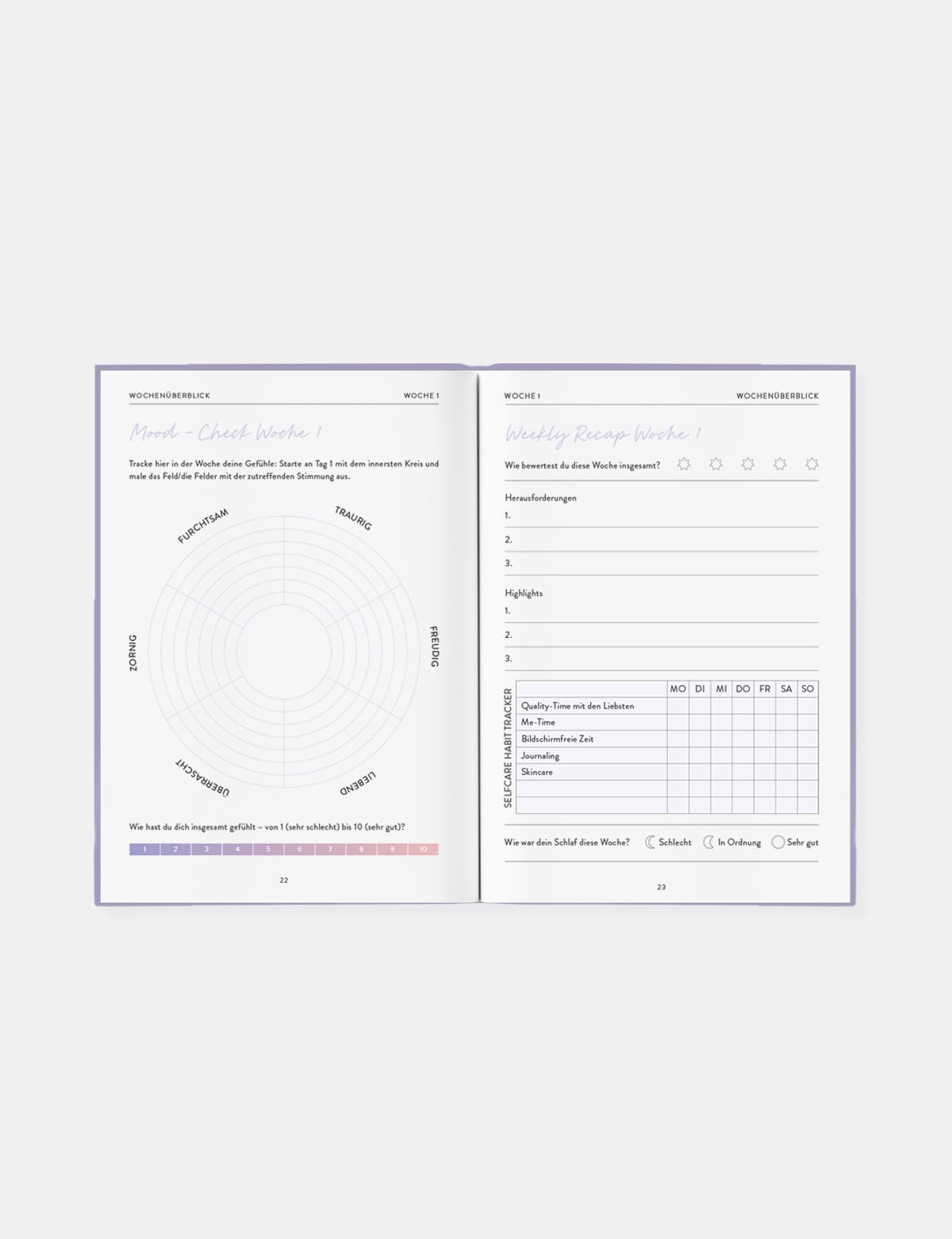 Therapietagebuch „Step by Step, Day by Day“ von Alicia Knebel – Innenansicht Wochenübersicht